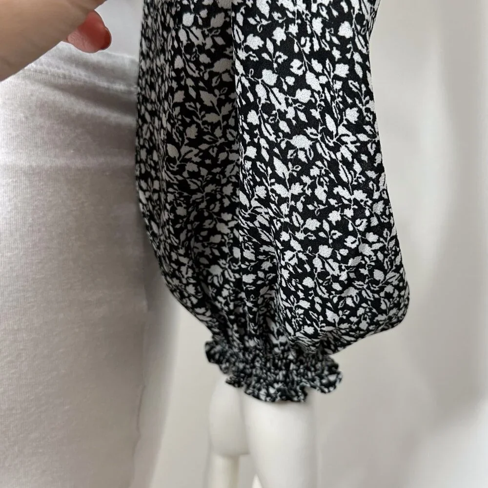 Abercrombie & Fitch Square Neck Balloon Puff Long Sleeve Top Ditsy Floral Print